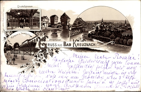 lito Bad Kreuznach w Nadrenii-Palatynacie, fontanna Elżbiety, Kurhaus, mosty
