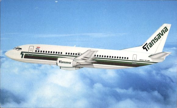 Postcard Dutch passenger aircraft, Boeing 737 300, Transavia
