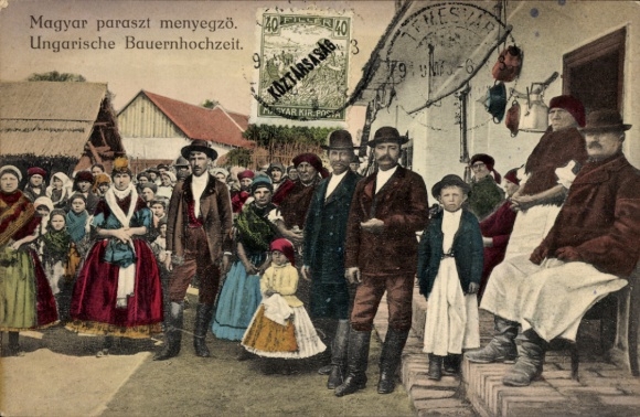 Ak Ungarische Bauernhochzeit, Volkstrachten