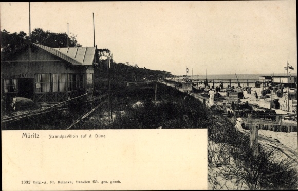Postcard Ostseebad Graal Müritz, beach pavilion, dune, many bathers, beach, sea
