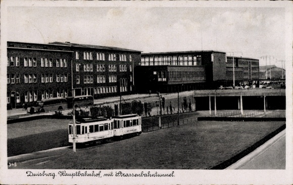 Ak Duisburg im Ruhrgebiet, Hauptbahnhof mit Straßenbahntunnel, Straßenbahn