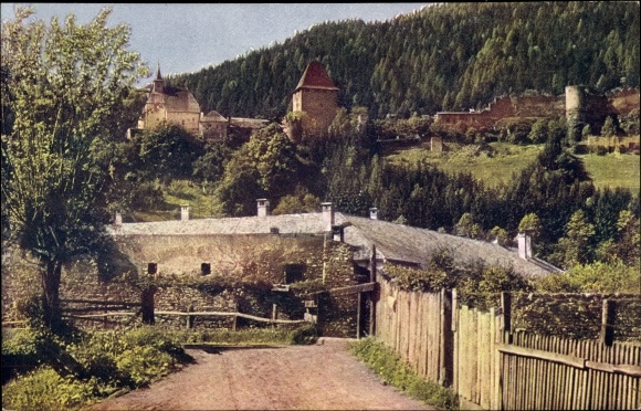 Postcard Friesach in Carinthia, ruin Petersberg