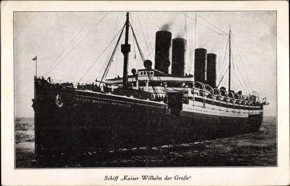 Postcard Steamer Kaiser Wilhelm der Große, Norddeutscher Lloyd Bremen, fast steamer