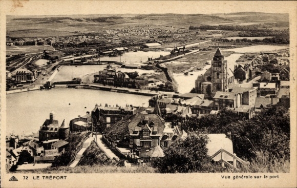 Ak Le Tréport Seine Maritime, Panoramablick auf den Hafen,  Schwarz-Weiß-Foto