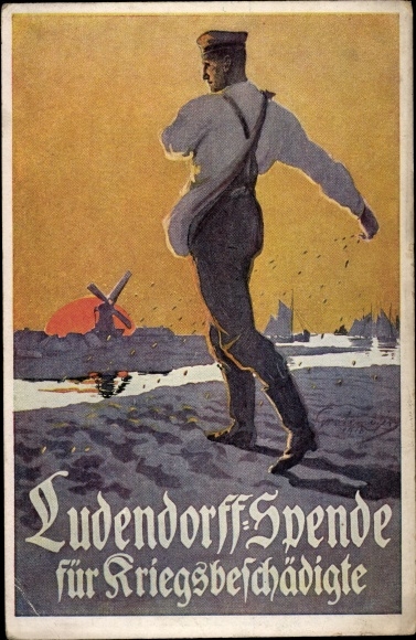 Artist PC Ludendorff donation for war invalids, sowers, veterans at field work, I. WK