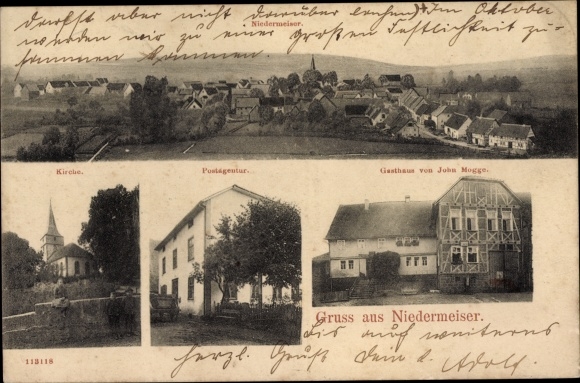KP Niedermeiser Liebenau w Hesji, widok ogólny, kościół, poczta, zajazd