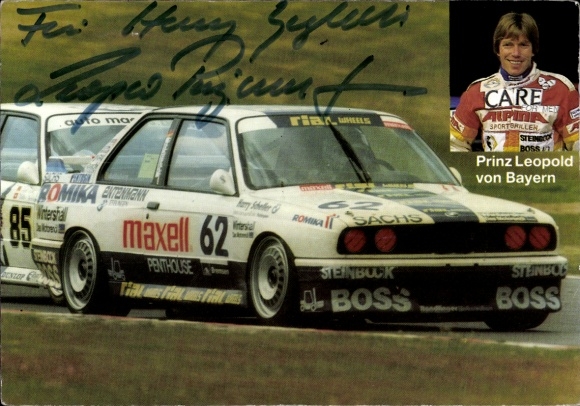 Postcard Nürburg in the Eifel, Nürburgring, BMW M3 E30 DTM Prince Leopold of Bavaria, Maxell, Sachs, ...