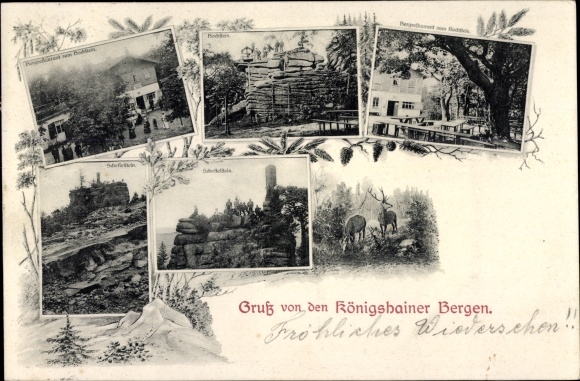 Ak Koenigshain in Oberlausitz, Koenigshain-bergen, herberg, rotsachtige ontsluitingen