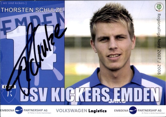 Karta autografu piłkarza Thorstena Schulze, BSV Kickers Emden, autograf