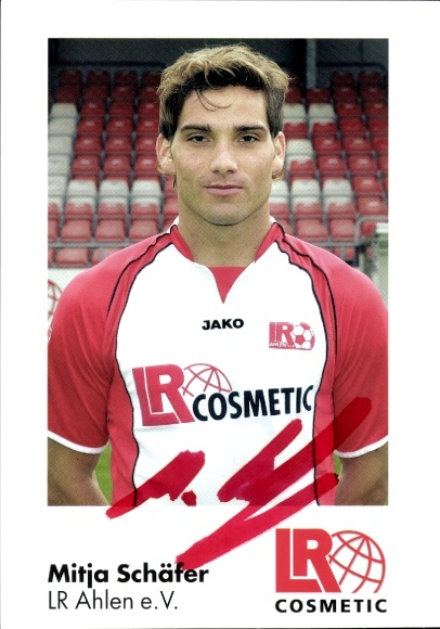 Autogrammkarte Fußballer Mitja Schäfer, Rot Weiss Ahlen, Autogramm