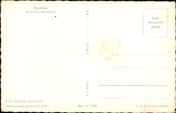 Postcard Parchim in Mecklenburg, district hospital, black and white photo, trees, fence