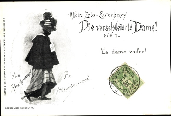 Postcard Affaire Zola Esterhazy, The Veiled Lady, No. 1, Dreyfus affair