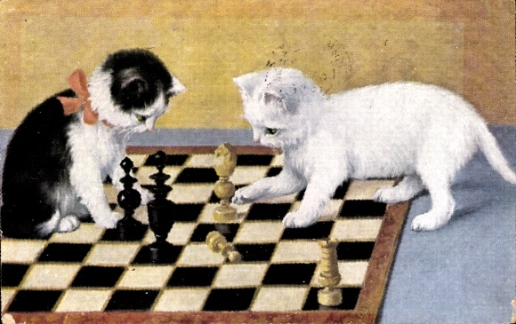 Artist Postcard Two little cats on a chessboard