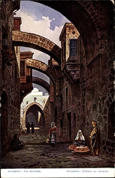 KP artysty Perlberg, F., Jerozolima Izrael, Via dolorosa, Chemin du calvaire, Droga Krzyżowa