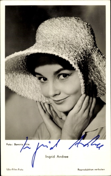 Collector's card actress Ingrid Andree, portrait, hat, film And nothing but the truth