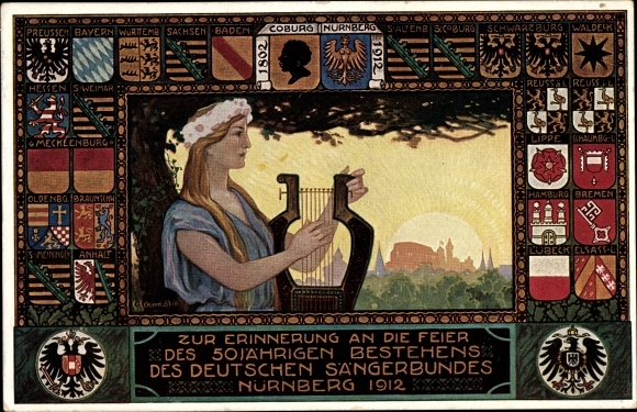 Coat of arms artist PC Schmidt, C., Nuremberg, 50th anniversary of the German Singers&#39; Association 1912, Singers&#39; Association Festival