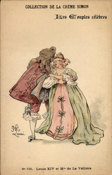 Litho Louis XIV et Mile de La Vallière, les Couples célèbres, Collection de la Creme Simon