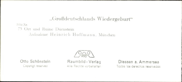 Stereoskopowe zdjęcie przestrzenne „Odrodzenie Wielkich Niemiec”, nr 73, Dürnstein Dolna Austria, ruiny, lokalizacja