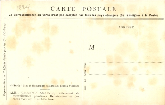 Artist Postcard Duval, C., Albi Tarn, The Cathedral and the Pont Vieux, Orleans Railway