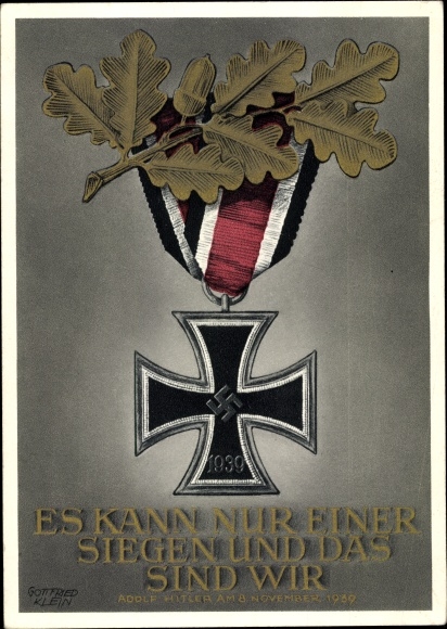 Postal stationery artist Postcard Klein, Only one can win and that is us, quote Adolf Hitler