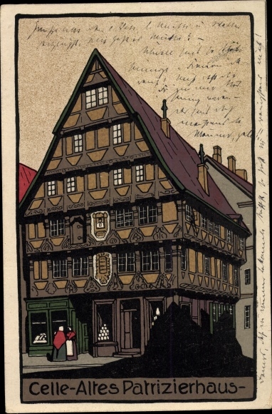 Lithography Postcard Celle in Lower Saxony, old patrician house