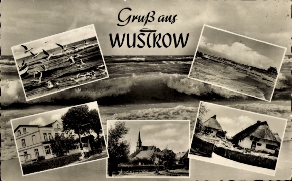 Postcard Ostseebad Wustrow Fischland, greetings from coastal landscapes, old buildings, bird gatherings