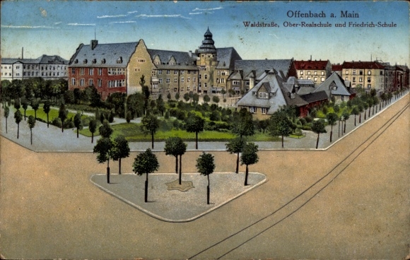 Postcard Offenbach am Main Hessen, Waldstraße, Ober-Realschule, Friedrich-Schule
