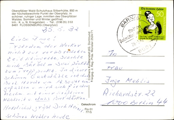 Postcard Silberhütte Bärnau in the Upper Palatinate, Upper Palatinate Forest Shelter