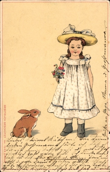 Künstler Ak kleines Mädchen mit Hase