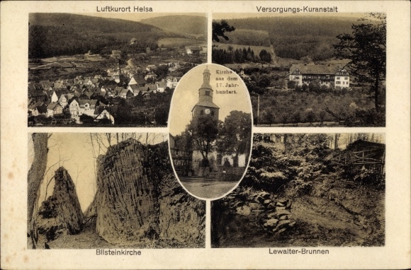 PC Helsa in Hesse, town view, supply sanatorium, church, Bilstein Church, Lewalter fountain