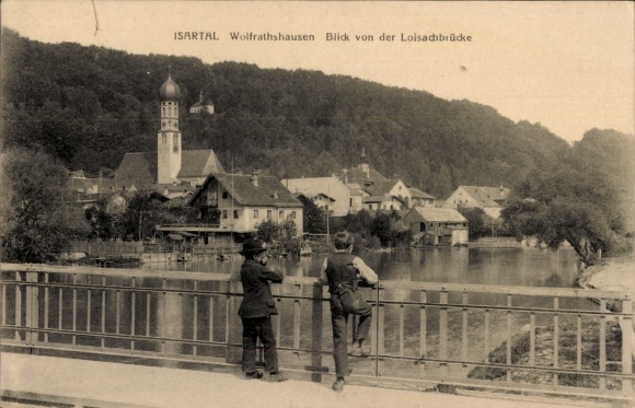 Postcard Wolfratshausen in Upper Bavaria, view from the Loisach bridge, Isar valley