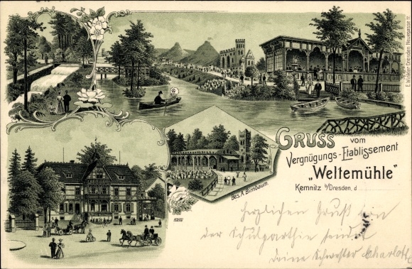 Chromo-Litho Dresden West Kemnitz Saxony, amusement establishment Weltemühle