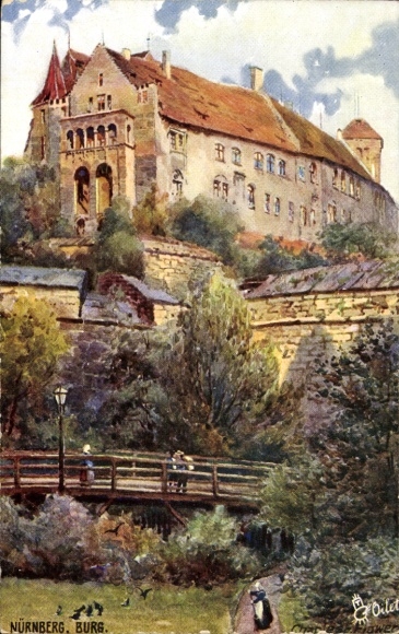 Artist PC Flower, Charles, Nuremberg in Middle Franconia Bavaria, Burg, Tuck 612B