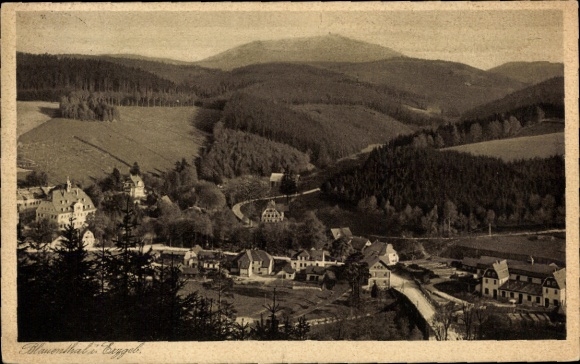 Postcard Blauenthal Eibenstock in the Ore Mountains, Panorama, Accommodation House Auersberg