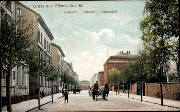 Postcard Offenbach am Main Hessen, Kaiserstraße, train station, district court
