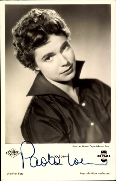 Postcard actress Paola Loew, portrait, autograph
