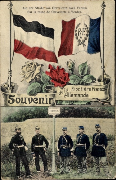 Postcard German-French border, on the road from Gravelotte to Verdun