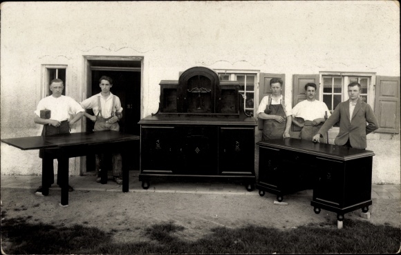 Photo Postcard Men with furniture, carpenter