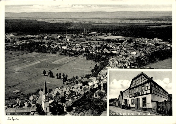Postcard Jockgrim in the Palatinate, Gasthaus z. Elefanten, aerial photograph