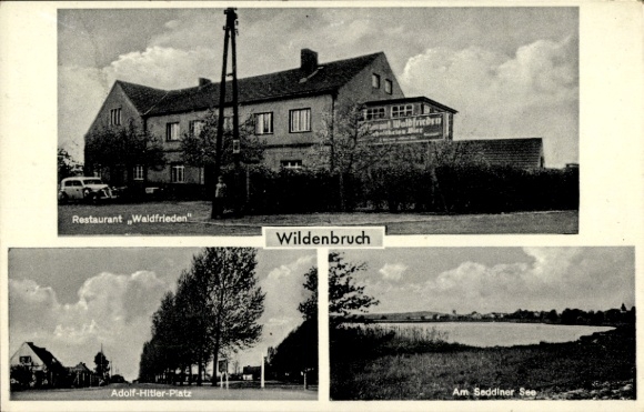 Postcard Wildenbruch Michendorf in der Mark, Restaurant Waldrieden, Adolf-Hitler-Platz