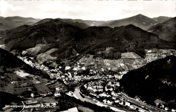 Postcard Wolfach in the Black Forest, aerial photograph