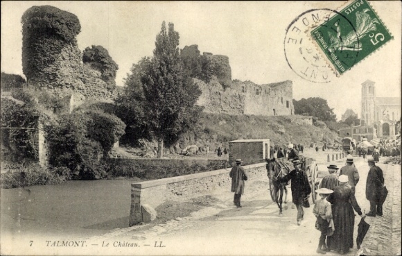 Postcard Talmont Saint Hilaire Vendée, ruins, chateau, trees, people, horse