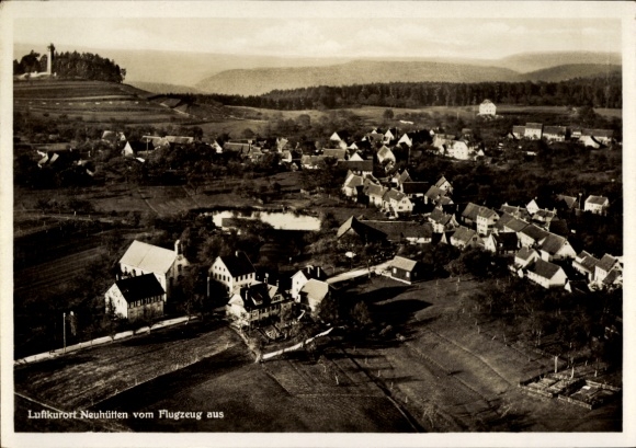 Postcard Kreuzle Neuhütten Wüstenrot in Württemberg, climatic health resort aerial view, numerous houses