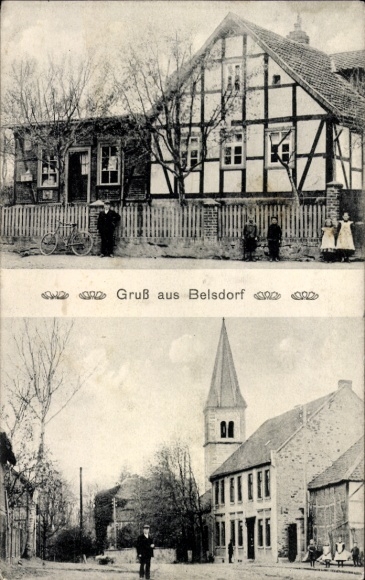 PC Belsdorf Wefensleben in Saxony Anhalt, church, passers-by