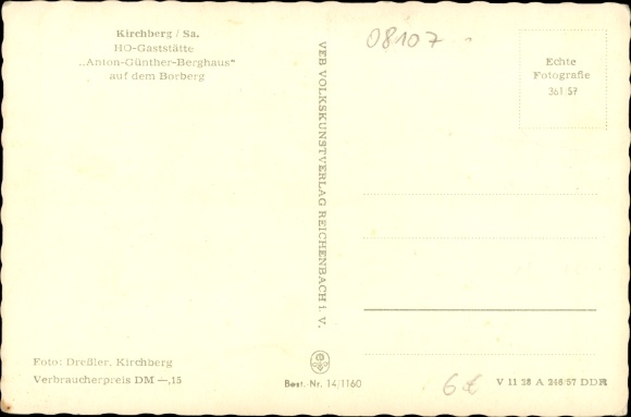 Postcard Kirchberg in Saxony, HO Gaststätte Anton Günther Berghaus