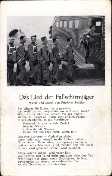 Postcard The song of the paratroopers, Friedrich Schäfer, German Wehrmacht