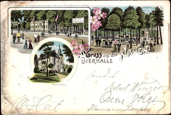 Litho Nauen im Havelland, Kreishaus, Gasthaus Bierhalle