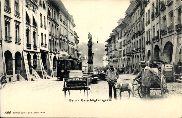 PC Bern City Switzerland, Justice Alley, Fountain, Tram