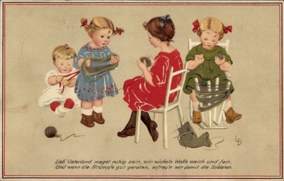 Artist Postcard Dear Fatherland, may you be calm, children roll up wool