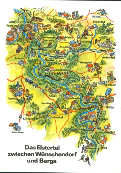 Kaarten Ansichtkaart Wishing Village aan de Elster, Elstertal tussen Wishing Village en Berga
